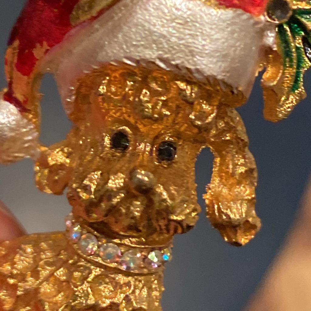 Mid-Century Mylu Santa Hat Wearing Teacup Poodle Brooch